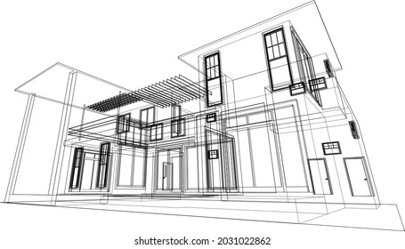 Modern architecture wireframe, Abstract architectural background, 3D Illustration