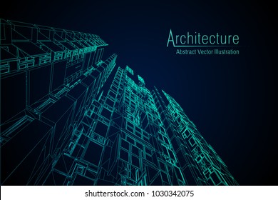 Modern architecture wireframe. Concept of urban wireframe. Wireframe building illustration of architecture CAD drawing.