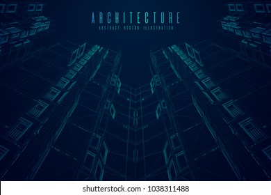 Modern architecture wireframe. Concept of urban wireframe. Wireframe building illustration of architecture CAD drawing.