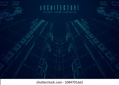 Modern architecture wireframe. Concept of urban wireframe. Wireframe building illustration of architecture CAD drawing.