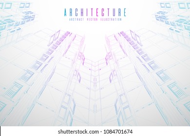 Modern architecture wireframe. Concept of urban wireframe. Wireframe building illustration of architecture CAD drawing.