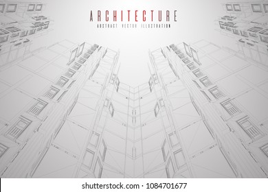 Modern architecture wireframe. Concept of urban wireframe. Wireframe building illustration of architecture CAD drawing.