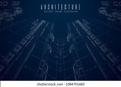 Modern architecture wireframe. Concept of urban wireframe. Wireframe building illustration of architecture CAD drawing.