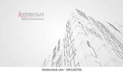 Modern architecture wireframe. Concept of urban wireframe. Wireframe building illustration of architecture CAD drawing.