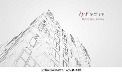 Modern architecture wireframe. Concept of urban wireframe. Wireframe building illustration of architecture CAD drawing.