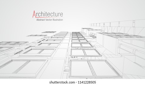 Modern architecture wireframe. Concept of urban wireframe. Wireframe building illustration of architecture CAD drawing.