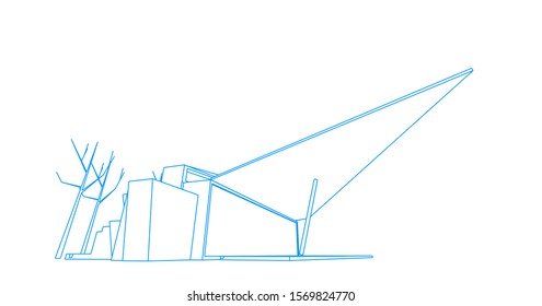 Modern architecture wireframe. Concept of urban wireframe. Wireframe building 3D illustration of architecture