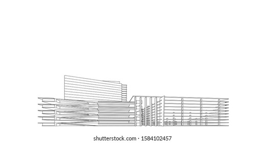 Modern architecture wireframe. Concept of urban wireframe. Wireframe building 3D illustration of architecture