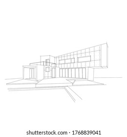 Modern architecture wireframe. Concept of urban wireframe. Wireframe building illustration of architecture CAD drawing.Stock vector sketch