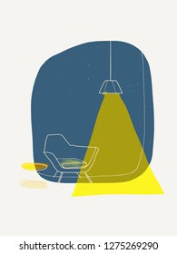 The Modern Armchair and lamp interior / hand drawing image