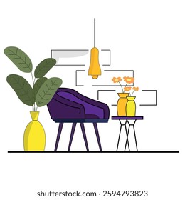 Modern armchair with mini table. Interior of the living room with furniture. Flat cartoon style. Illustration.