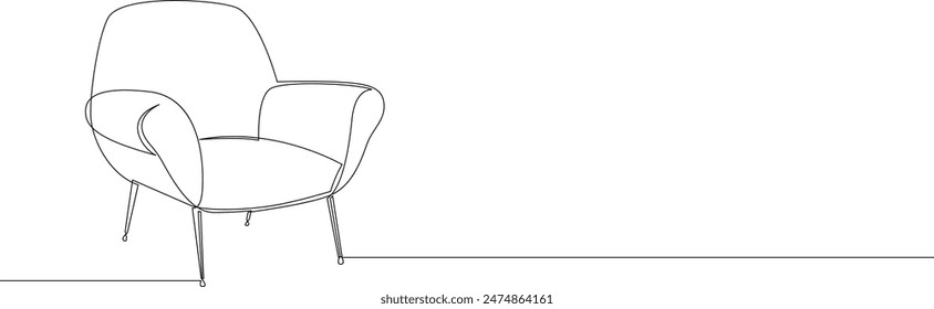 Moderne Sessel One Line Zeichnung. Skandinavische Möbel durchgehende Linie Grafikdesign Banner mit Leerraum. Vektorillustration.