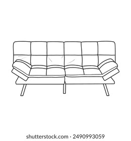 Modern armchair, sofa, sofa bed, futon couch, interior home, or office furniture. Hand-drawn vector illustration isolated on a white background.