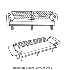 Modern armchair, sofa, futon couch, interior home, or office furniture. Hand-drawn vector illustration isolated on a white background.