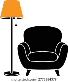 Modern armchair with standing lamp for interior design concept