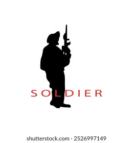 Concepto moderno de logotipo de silueta de soldado armado