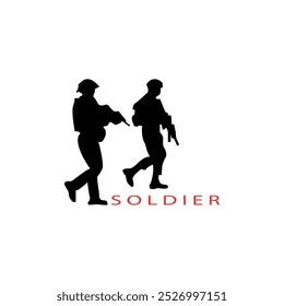 Concepto moderno de logotipo de silueta de soldado armado