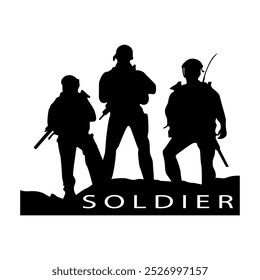 Concepto moderno de logotipo de silueta de soldado armado