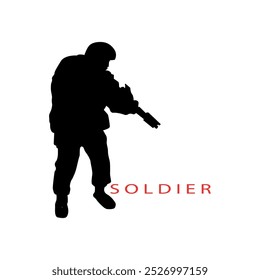 Concepto moderno de logotipo de silueta de soldado armado