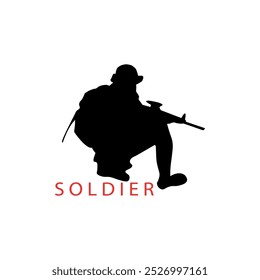 Concepto moderno de logotipo de silueta de soldado armado