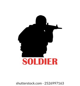 Concepto moderno de logotipo de silueta de soldado armado