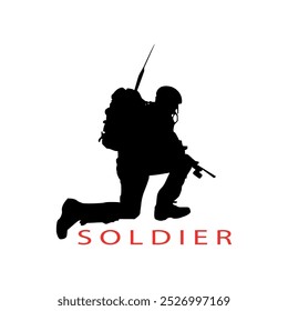 Concepto moderno de logotipo de silueta de soldado armado