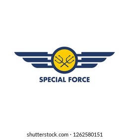 Modern army logo template. Wings badge and shield 