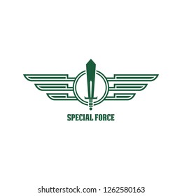 Modern army logo template. Wings badge and shield 