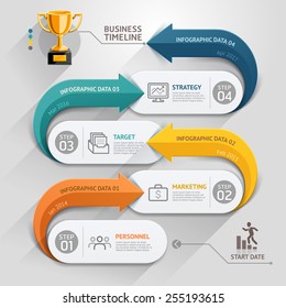 Modern arrow business timeline template. Vector illustration. Can be used for workflow layout, diagram, number options, web design, infographics.