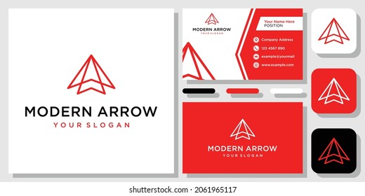 Modern Arrow Direction Up Forward Success Red logo design inspiration with Template Business Card