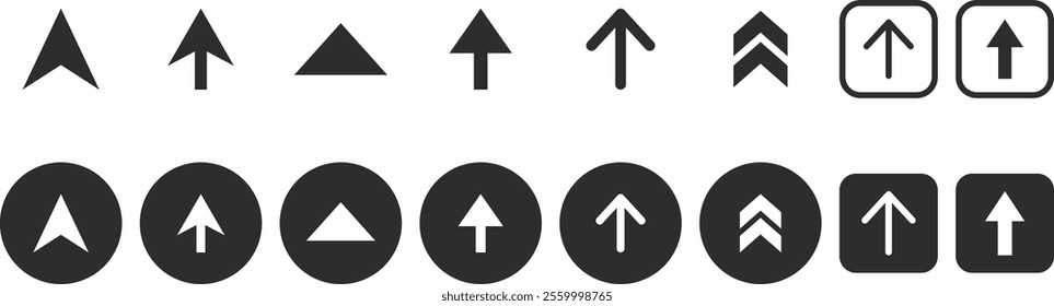 Modern arrow up down web element set vector. Collection of flat cursor arrows icon in round square style