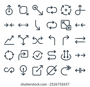 modern arrow icon pack. perfect for linear ui designs featuring vector split, forward, no rotate, expand, drag down and more icons.