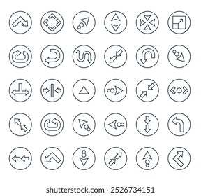 Perfecto para diseños de interfaz de usuario lineal con Vector girar a la derecha, navegar, arriba a la derecha, navegar, flecha izquierda hacia abajo y más iconos.
