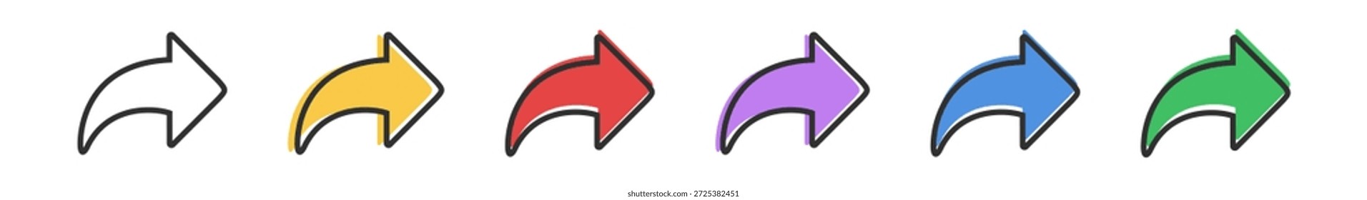 Conjunto de iconos de flecha moderna. Ilustración vectorial simple de punteros de dirección curvada y recta aislada sobre fondo transparente.