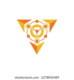 logotipo de flecha moderno combinado con datos digitales analíticos