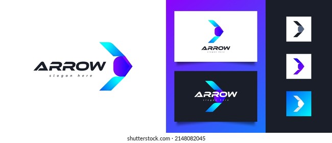 Modern Arrow Logo Design in Blue and Purple Gradient. Abstract Right Arrow Icon for Business or Technology Logo