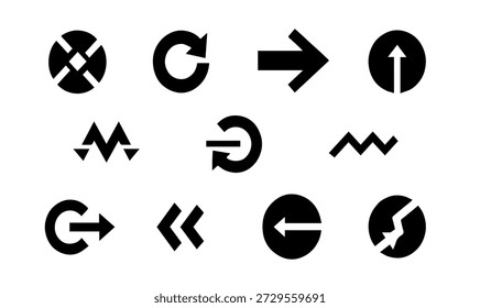 Modern arrow silhouette vector illustration featuring navigation symbols directional signs and geometric pointer icons for user interface and web design