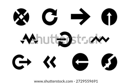 Modern arrow silhouette vector illustration featuring navigation symbols directional signs and geometric pointer icons for user interface and web design
