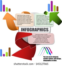 Modern arrow style design with diagrams. You can use for diagram, number options, web design, infographics or other.
