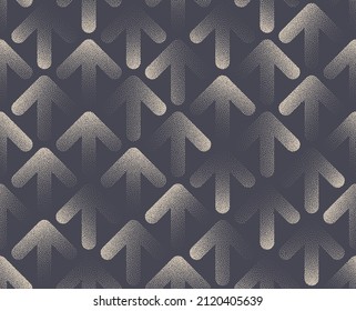 Modern Arrow Symbol Vector Stipple Effect Seamless Pattern Business Abstract Background. Moving Up Arrows Geometric Structure Repetitive Tileable Wallpaper. Conceptual Minimalist Art Illustration