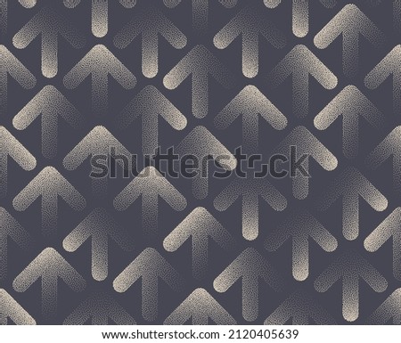 Modern Arrow Symbol Vector Stipple Effect Seamless Pattern Business Abstract Background. Moving Up Arrows Geometric Structure Repetitive Tileable Wallpaper. Conceptual Minimalist Art Illustration