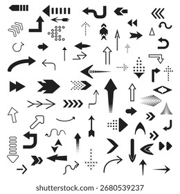 Modernos iconos vectoriales de flechas: símbolos direccionales, punteros de navegación y flechas de progreso Abstractas establecidos para el diseño de interfaz de usuario e infografías