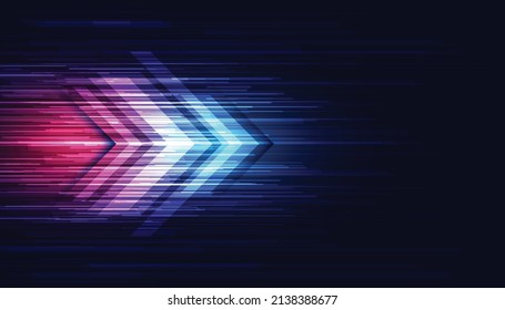 Las flechas modernas tienen un efecto abstracto de luz de alta velocidad. Tecnología movimiento dinámico futurista sobre fondo azul. Patrón de movimiento para el concepto de fondo de diseño de pancartas o carteles.