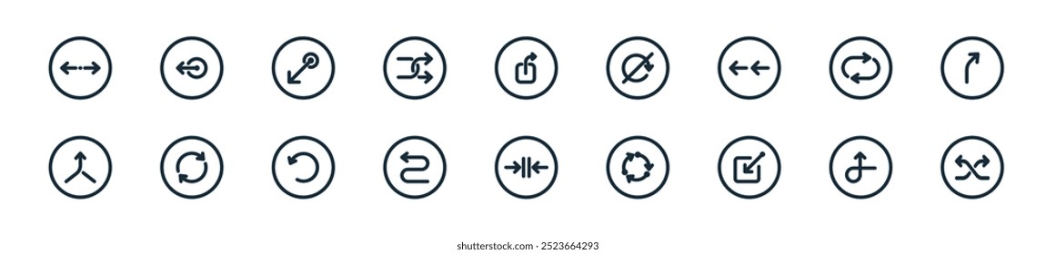 modern arrows icon pack. perfect for linear ui designs featuring vector two way, curly, minimize, rotate, merge, zigzag arrow, return and more icons for mobile and web apps.