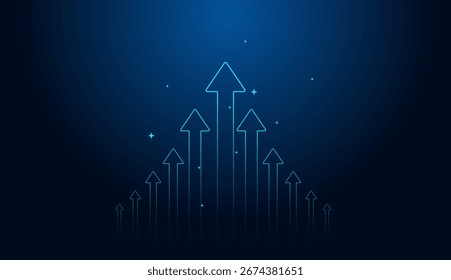 Un moderno gráfico de líneas de flechas establecido sobre un fondo minimalista, flechas que representan una trayectoria ascendente fuerte y consistente. Ilustración vectorial