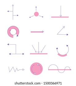 Modern arrows with lines and points, cyrcles 