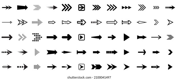 Modern Arrows set. Different arrow icon collection in black. Isolated arrows illustration for web design in flat style on white background.

