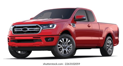 modern art 3d realistic red color design red truck car vector element pickup large motor power diesel