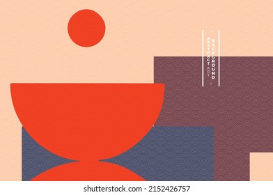 modern art abstract cauldron with sun and square shape on oriental wave background can be use for website template technology advertisement packaging design decoration art notebook cover vector eps.