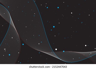 modern art abstract flow line with particle dots on dark color background can be use for notebook cover website template advertisement for technology product and package design vector eps.
